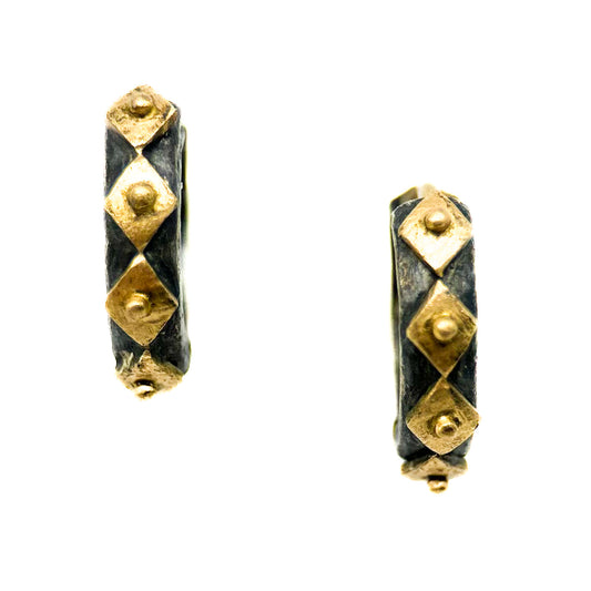 "Prince" Huggie Hoop Earrings (18k Gold, Oxidized Sterling Silver)