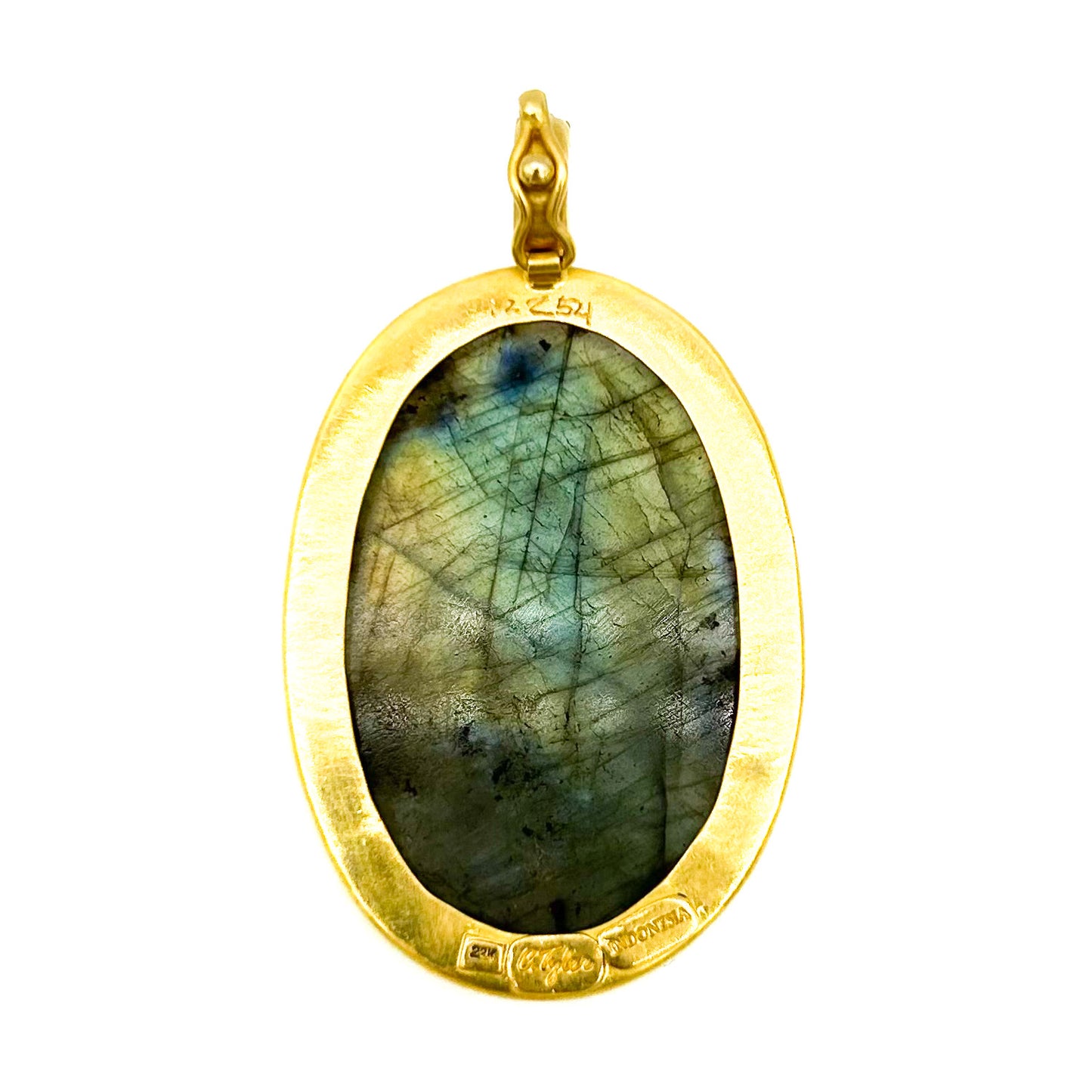 "Deidre Ganesh" Pendant (Carved Labradorite, 22k, 18k Gold)