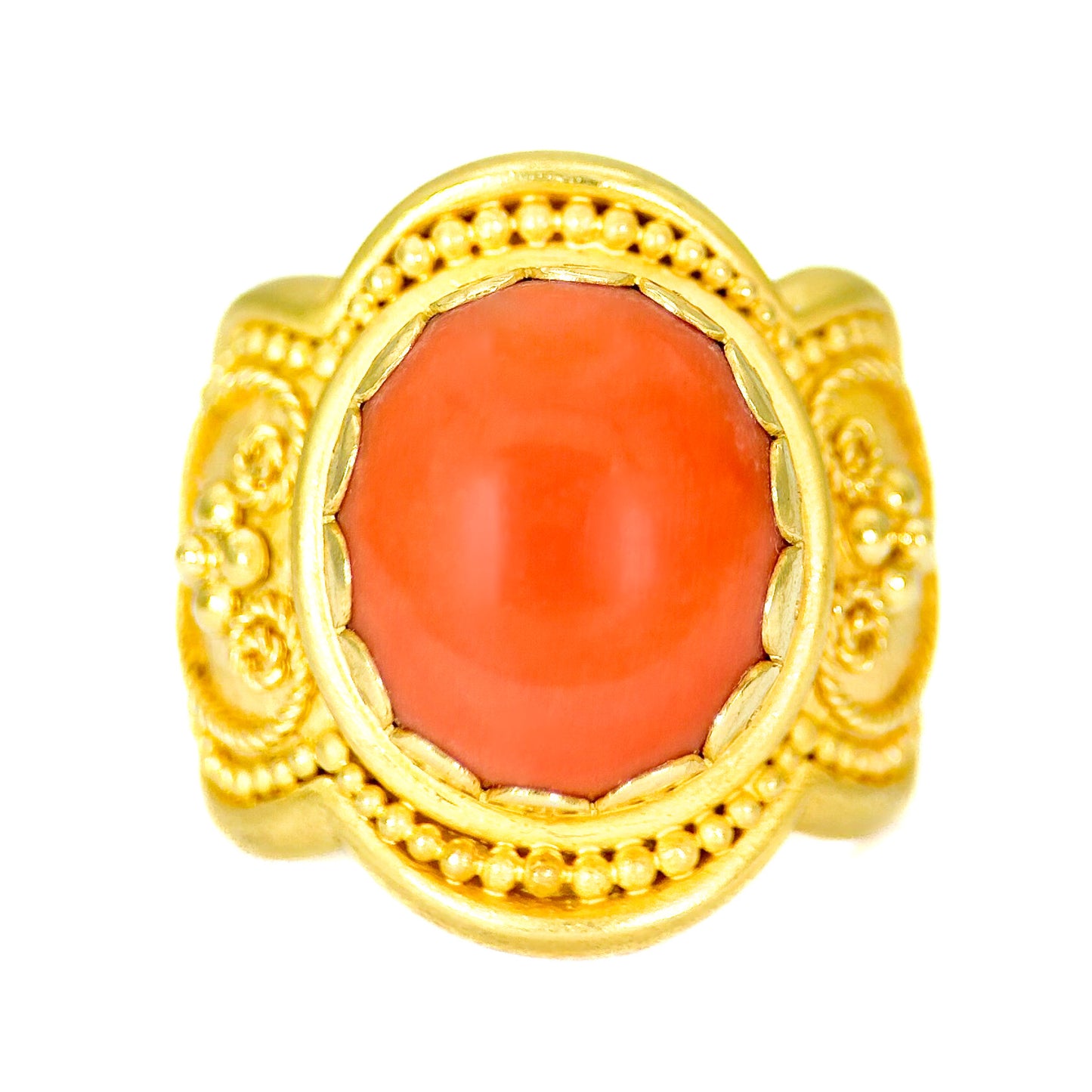 "Tudor" Ring (Italian Coral, 22k Gold)