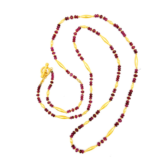 "Long Lola" Necklace (Ruby Beads, 22k, 18k Gold)