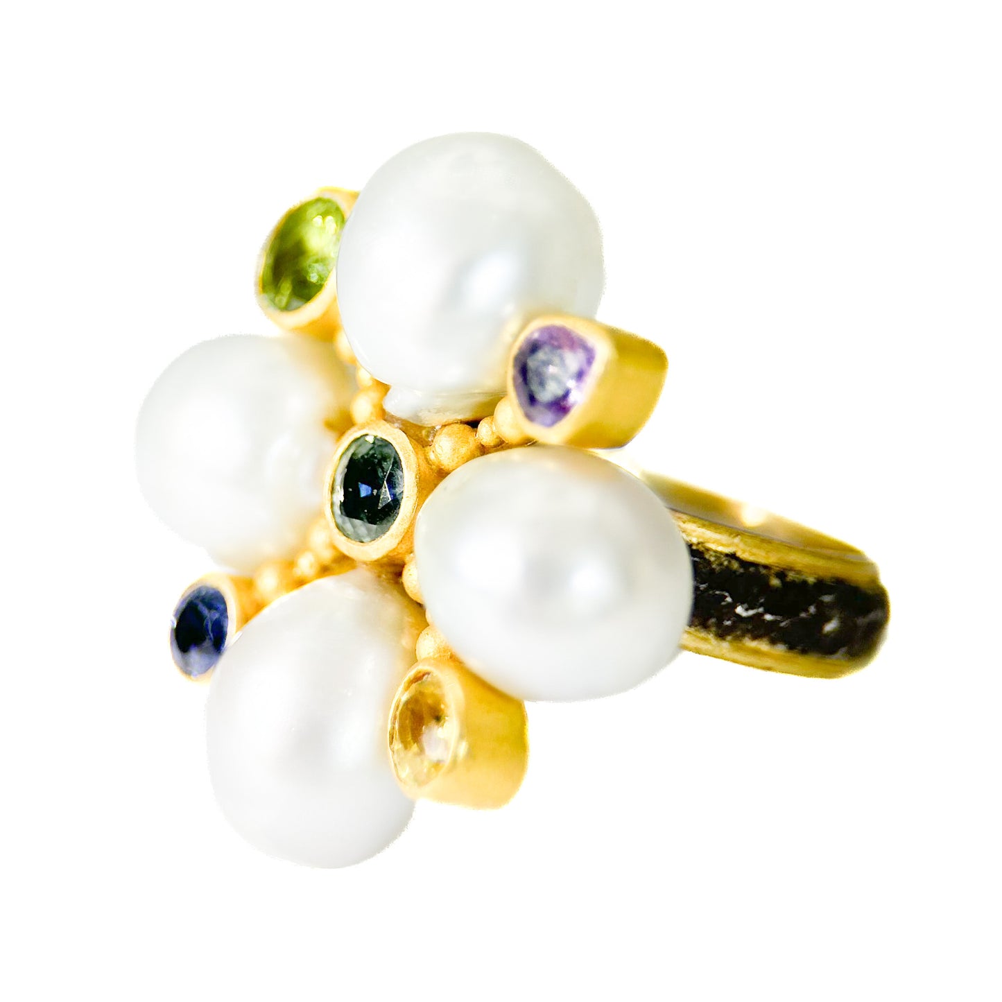 "Queen of the South Seas" Ring (Keshi Pearl, Sapphire, 22k, 18k Gold, Sterling Silver)