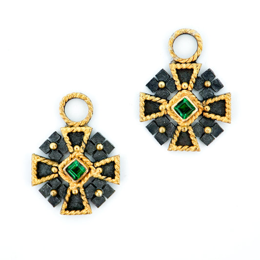 "Maltese Cross" Drops for Hoop Earrings (Emerald, 22k, 18k Gold, Oxidized Sterling Silver)