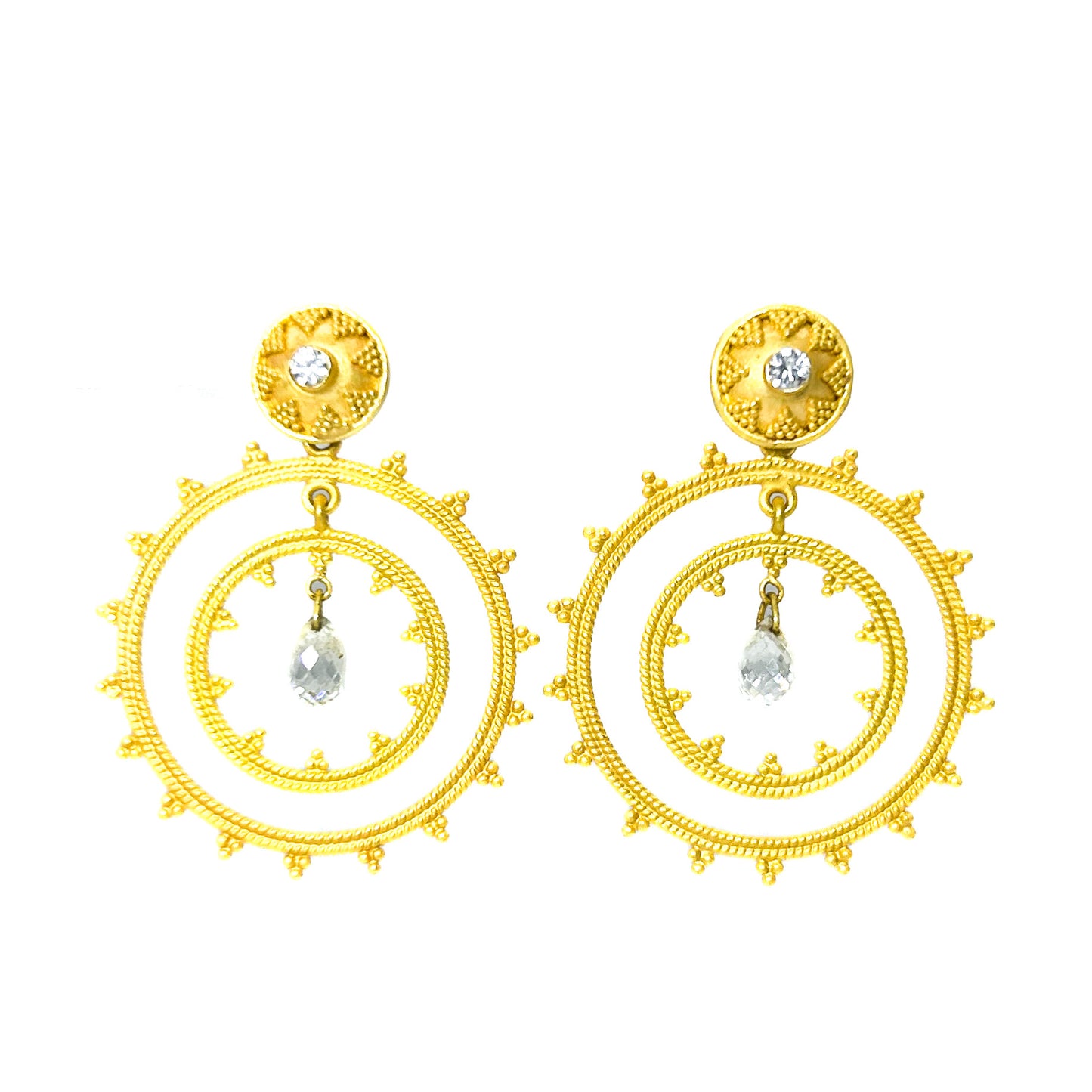 "Dreamer" Stud Earrings with Detachable Dangle (White Zircon, 22k, 18k Gold)