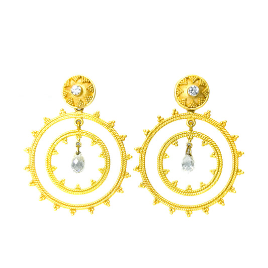 "Dreamer" Stud Earrings with Detachable Dangle (White Zircon, 22k, 18k Gold)