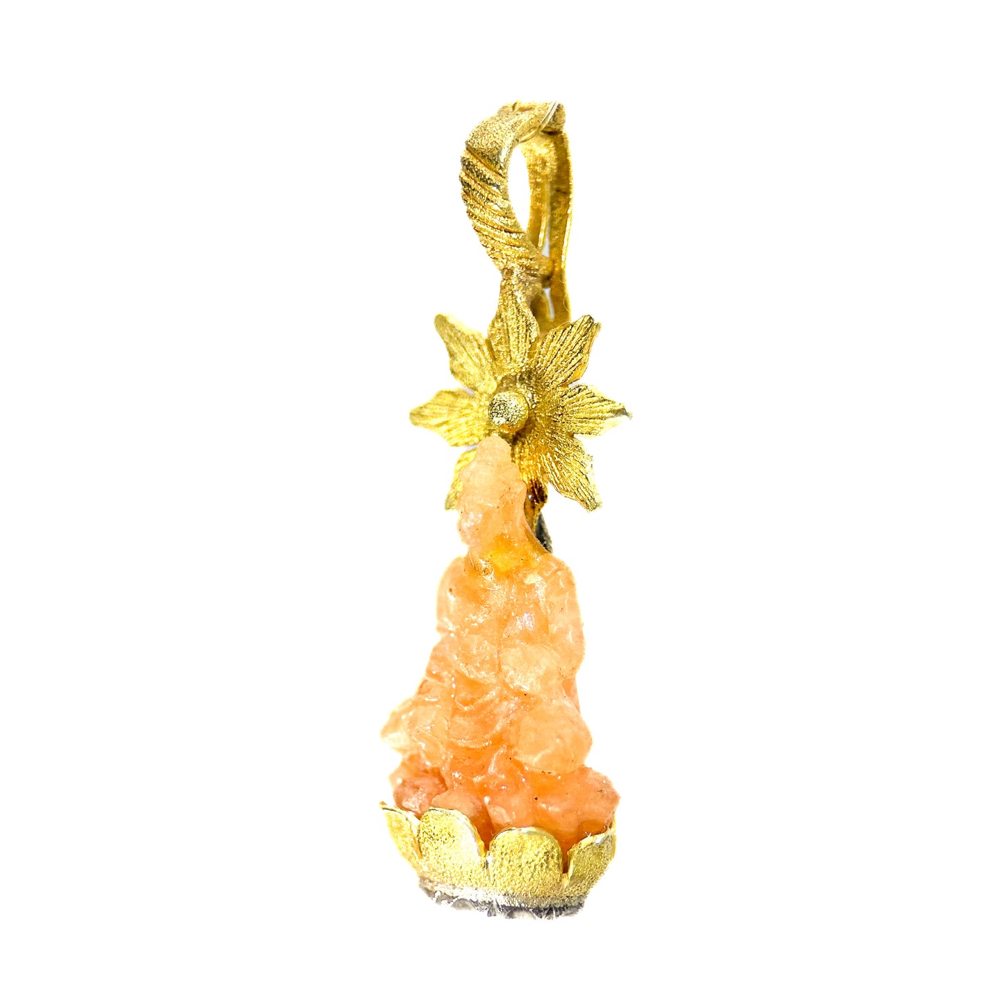 "Moksha Star" Pendant (Carved Mandarin Garnet, 22k, 18k Gold, Sterling Silver)