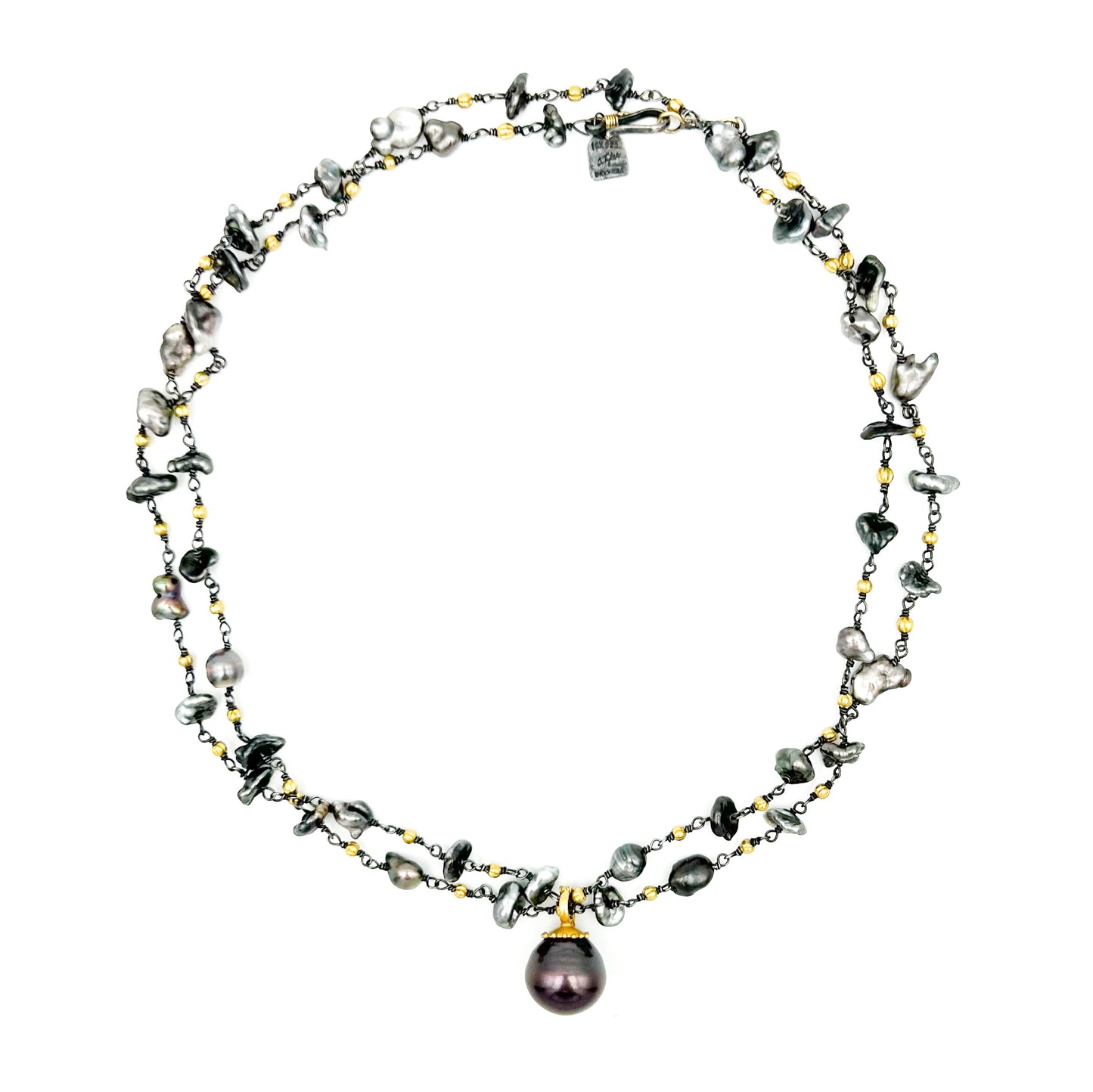 "Christine" Pendant (Tahitian Black Pearl, 22k, 18k Gold)