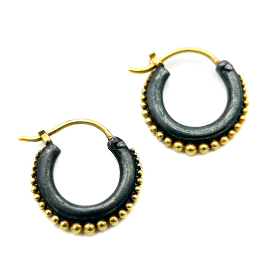 "Mini Jawan" Hoop Earrings (22k, 18k Gold, Oxidized Sterling Silver)