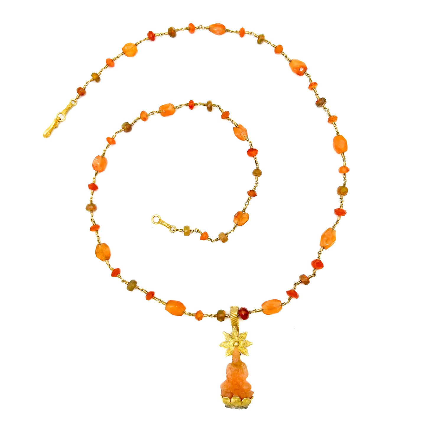 "Winona Staccato" Necklace (Mexican Fire Opal, Carnelian Agate, 18k Gold)