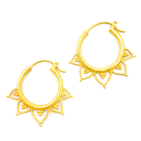 "Gandhi Lotus" Hoop Earrings (22k, 18k Gold)