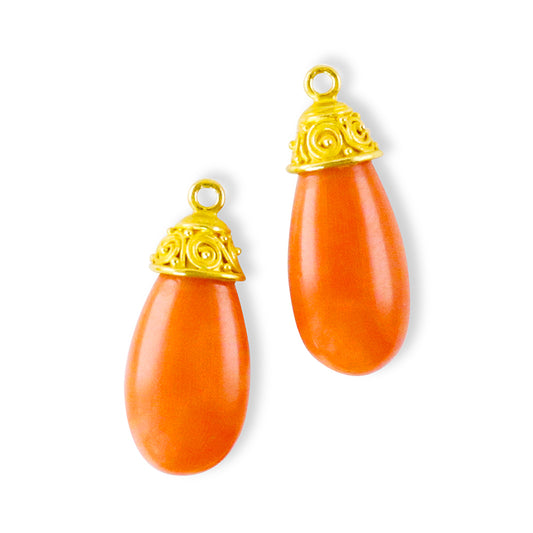 "Susie Spiral" Drops for Hook Earrings (Italian Coral, 22k Gold)