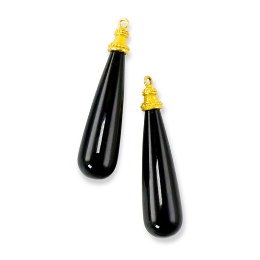 "Polos Cap" Drops for Hook Earrings (Onyx Agate, 22k Gold)