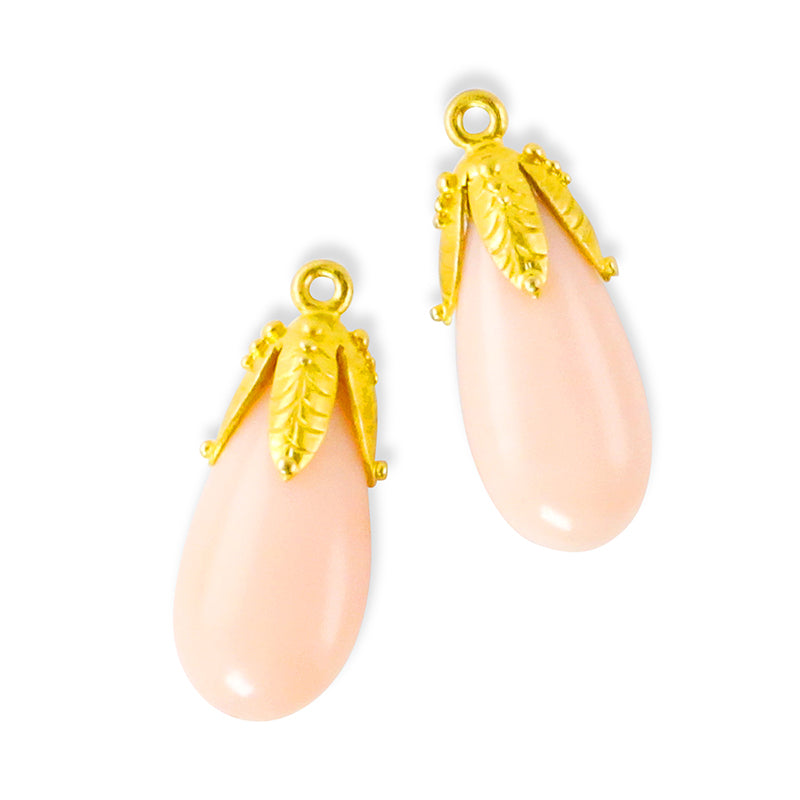 "Sri Lanka Cap" Drops for Hook Earrings (Italian Angelskin Coral, 22k Gold)