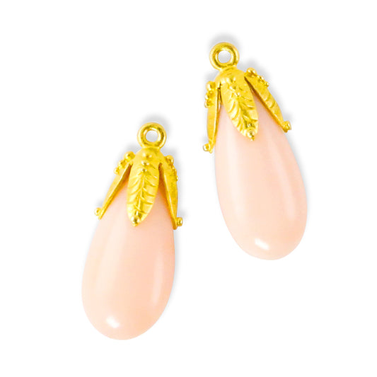 "Sri Lanka Cap" Drops for Hook Earrings (Italian Angelskin Coral, 22k Gold)