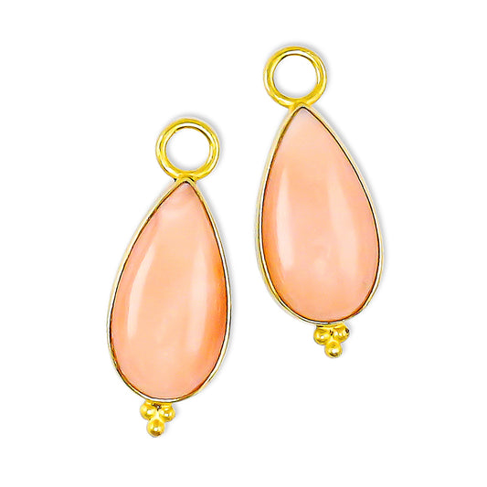 "Polos Jawan" Drops for Hoop Earrings (Italian Angelskin Coral, 18k, 22k Gold)