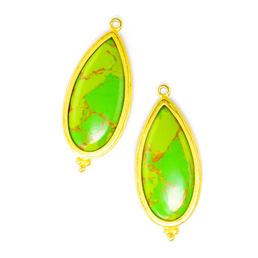 "Polos Jawan" Drops Hook Earrings (Gaspeite, 18k, 22k Gold)
