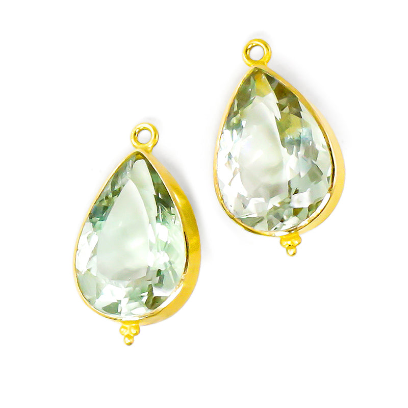 "Polos Jawan" Drops for Hook Earrings (Green Amethyst/Prasiolite, 18k, 22k Gold)