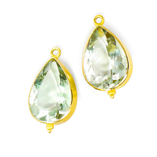 "Polos Jawan" Drops for Hook Earrings (Green Amethyst/Prasiolite, 18k, 22k Gold)