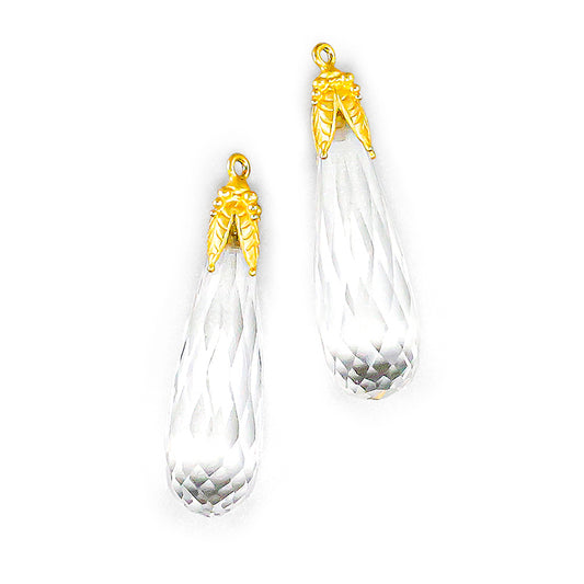 "Four Leaf" Drops for Hook Earrings (Quartz Crystal, 18k, 22k Gold)
