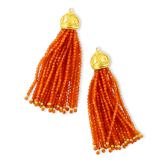 "Tradisi Tassel" Earring Drops (Carnelian Agate Beads, 22k Gold)