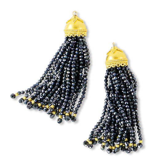 "Westminster Tassel" Drops for Hook Earrings (Black Spinel Beads, 22k Gold)
