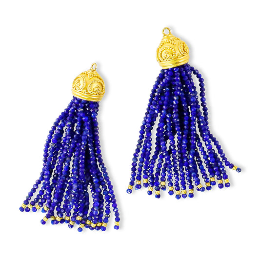 "Tradisi Tassel" Earring Drops (Lapis Lazuli Beads, 22k Gold)