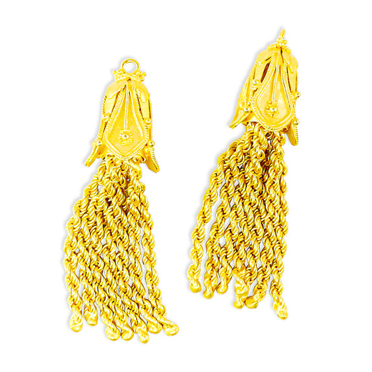 "Datura Flower Tassel" Drops for Hook Earrings (22k Gold)