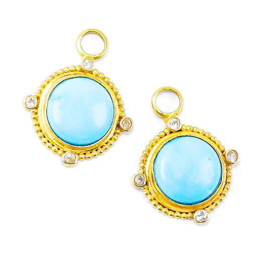 "Sardinia" Drops for Hoop Earrings (Sleeping Beauty Turquoise, White Sapphire, 18k, 22k Gold)