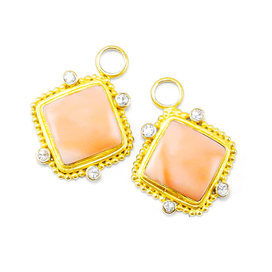 "Sardinia" Drops for Hoop Earrings (Angelskin Coral, White Sapphire, 18k, 22k Gold)