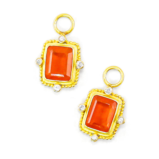 "Sardinia" Drops for Hoop Earrings (Mexican Fire Opal, White Sapphire, 18k, 22k Gold)