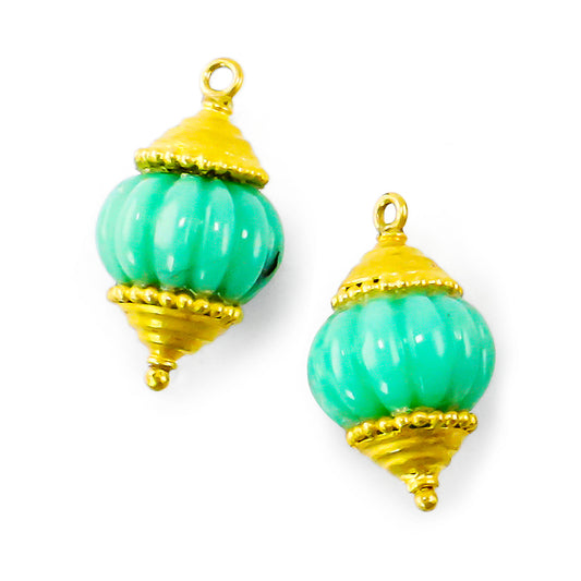 "Pumpkin" Drops for Hook Earrings (Chrysoprase Agate, 18k, 22k Gold)