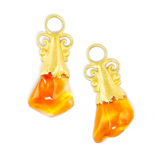 "Kilauea" Drops for Hoop Earrings (Mexican Fire Opal, 18k, 22k Gold)