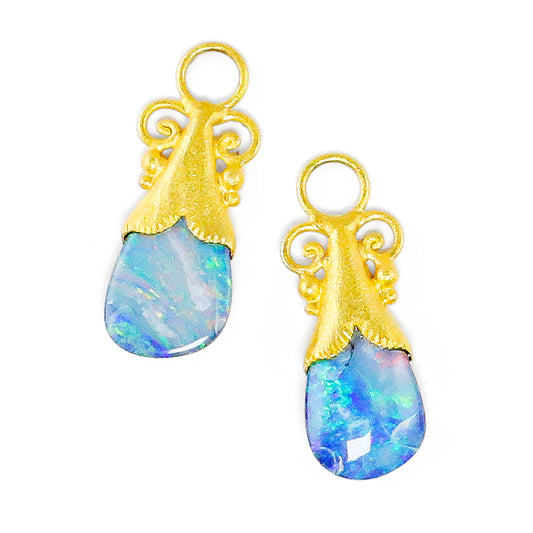 "Kilauea" Drops for Hoop Earrings (Australian Opal, 18k, 22k Gold)