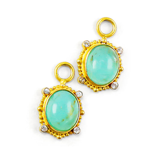 "Sardinia" Drops for Hoop Earrings (Peruvian Opal, White Sapphire, 18k, 22k Gold)