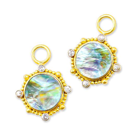 "Sardinia" Drops for Hoop Earrings (Abalone Shell, White Sapphire, 22k Gold)