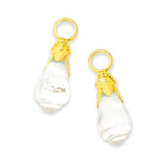 "Sri Lanka" Drops for Hoop Earrings (Carved Quartz Crystal, 18k, 22k Gold)