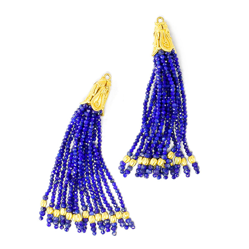 "Datura Flower Tassel" Drops for Hook Earrings (Lapis Lazuli, 22k Gold)