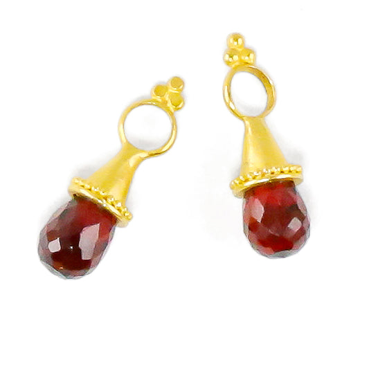 "Siam" Drops for Hoop Earrings (Garnet, 22k Gold)