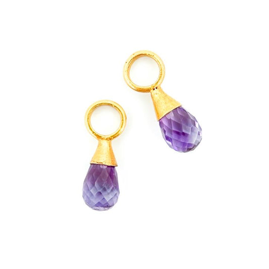 "Simple Polos" Drops for Hoop Earrings (Amethyst, 18k Gold)