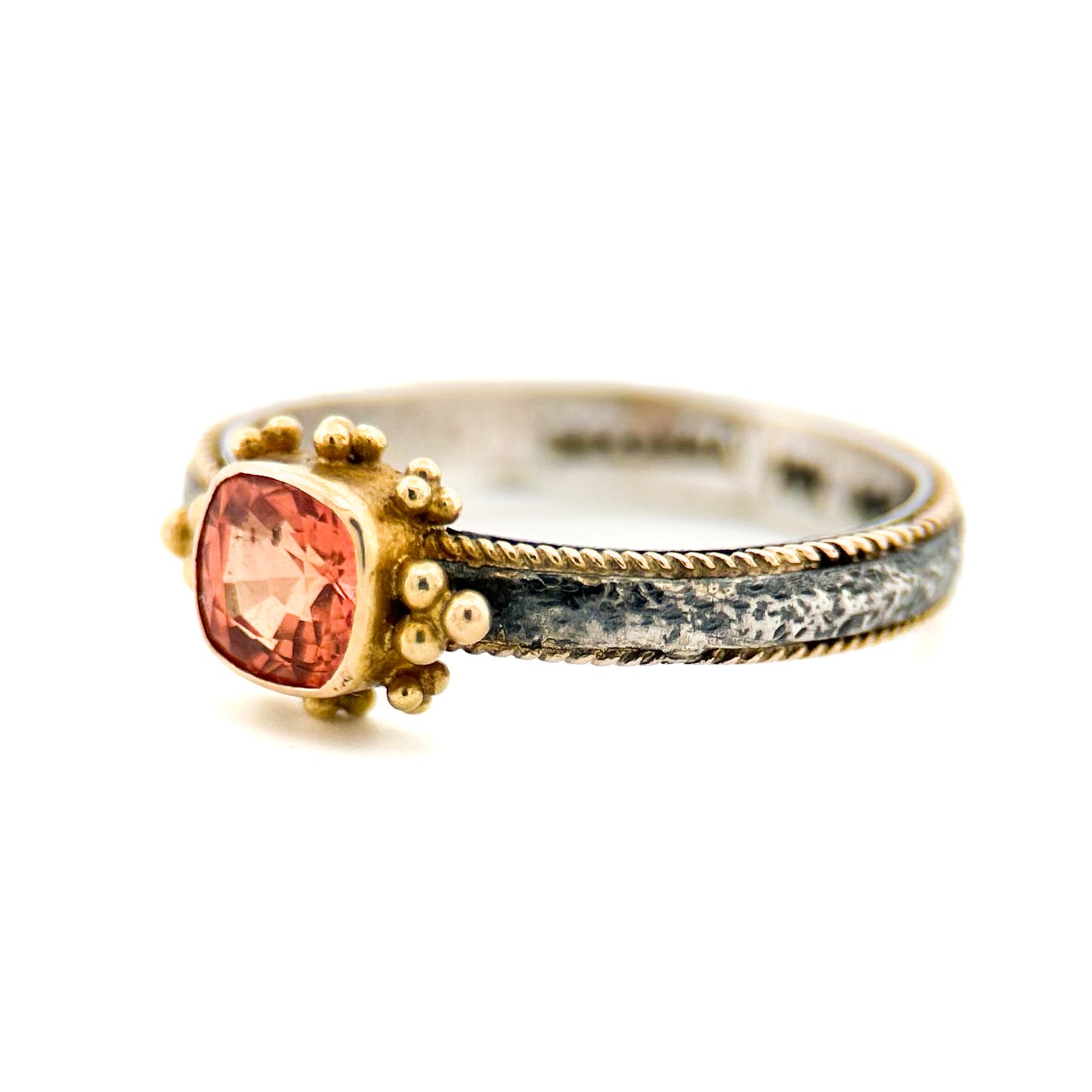 "Prague" Ring (Padparadscha Sapphire, 22k, 18k Gold, Oxidized Sterling Silver)