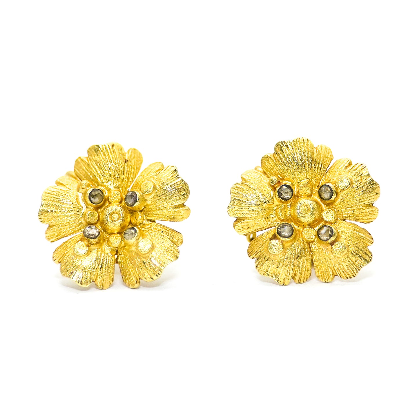 "Hibiscus" Stud Earrings (Diamond, 22k, 18k Gold)