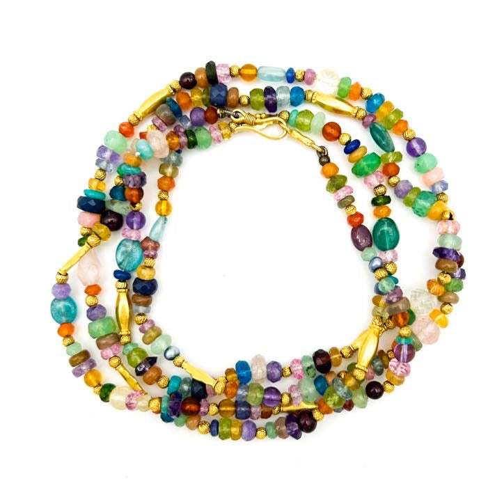 "Long Lola" Necklace (Mixed Gemstone Beads, 22k, 18k Gold)
