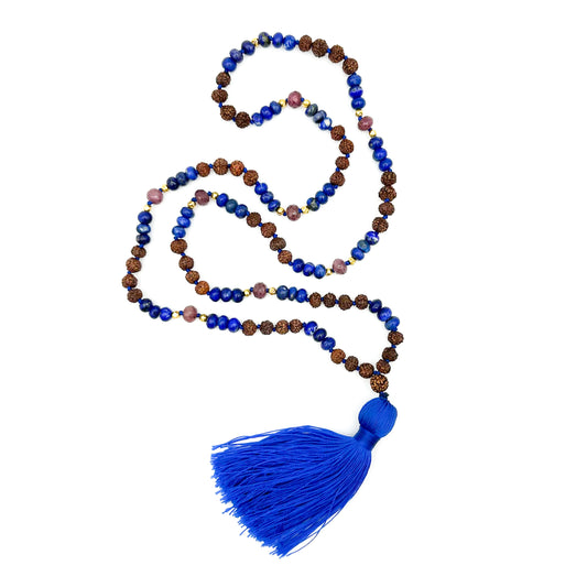 "Udaipur" Necklace (Rudraksha, Lapis Lazuli, Silk Tassel, 22k Gold)