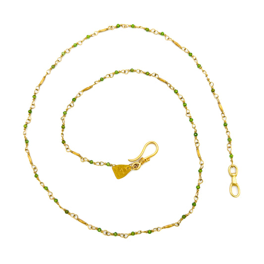 "Whisper Link" Chain Necklace (Tsavorite Garnet Beads, 22k, 18k Gold)