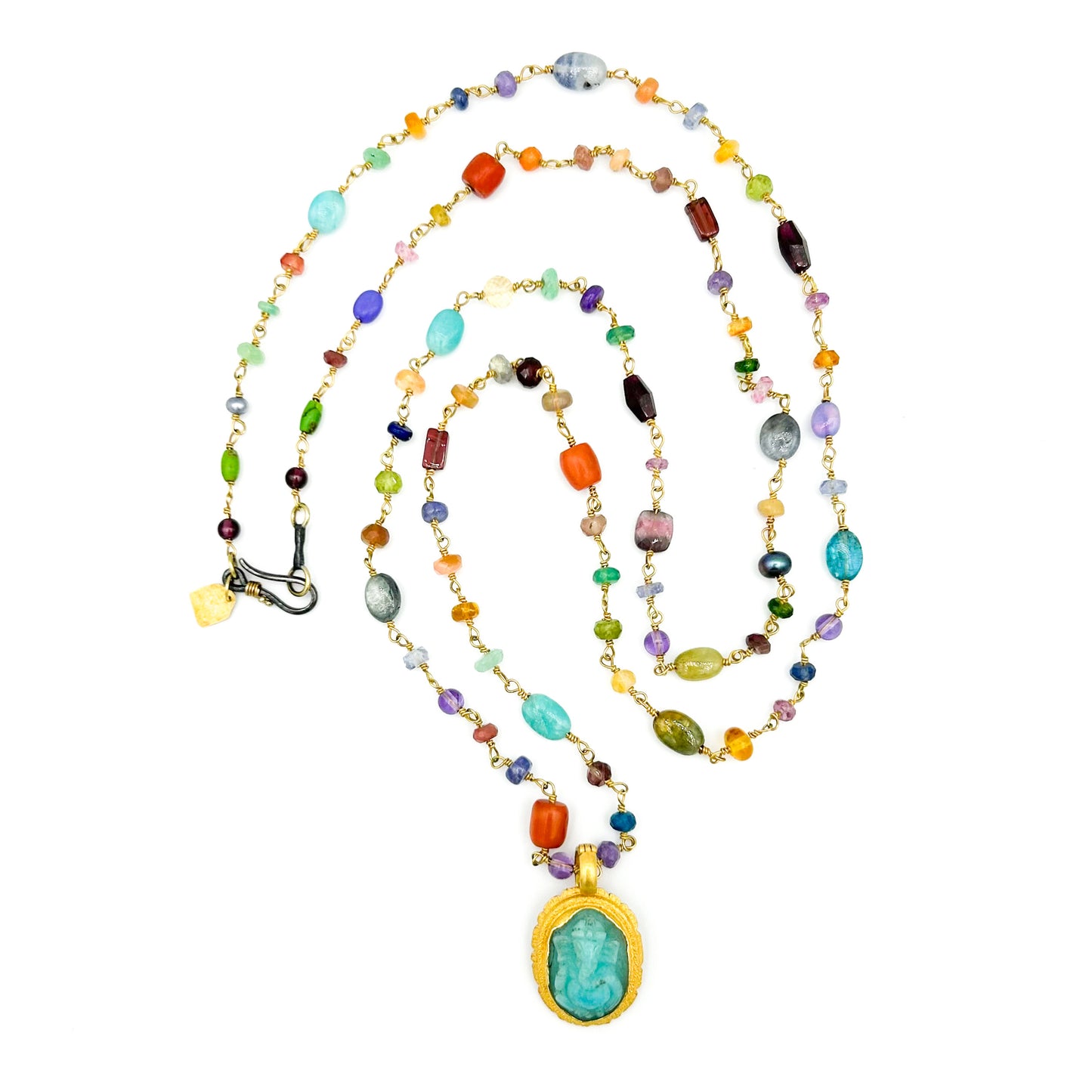 "Ganesh Lotus Flower" Pendant (Amazonite, 22k, 18k Gold)