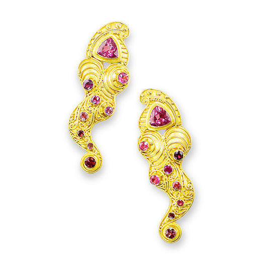 "Jazz Dancer" Earrings (Rubellite Tourmaline, Ruby, 22k, 18k Gold)
