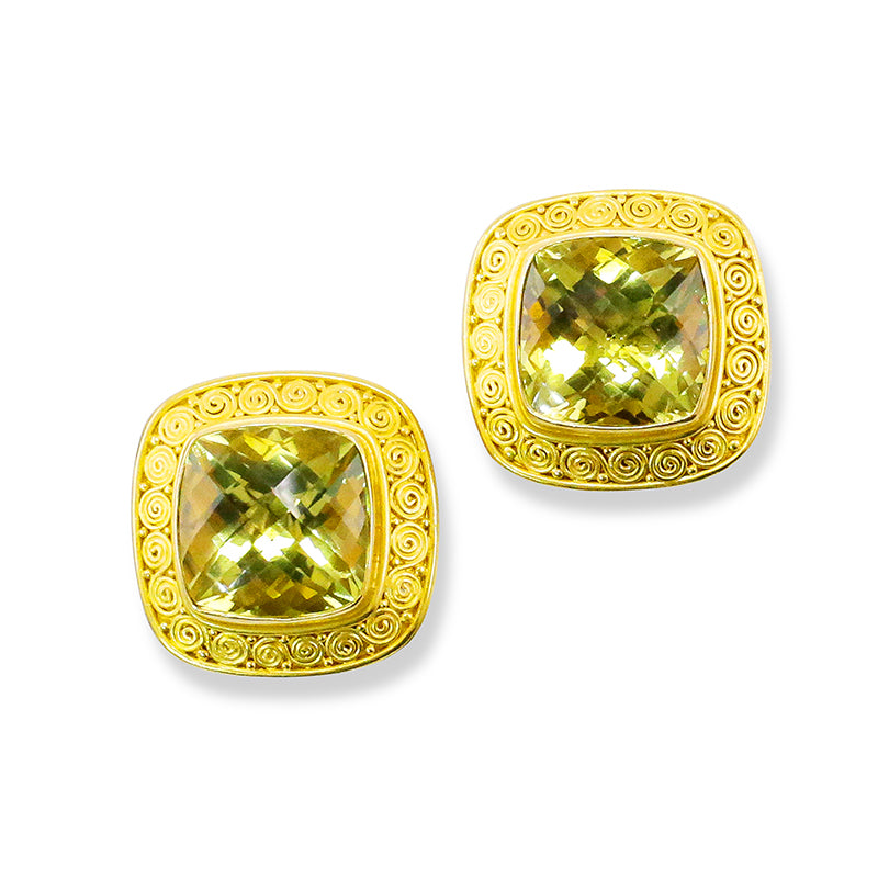 "Susie Spiral" Button Earrings (Lemon Citrine, 22k, 18k Gold) SOLD