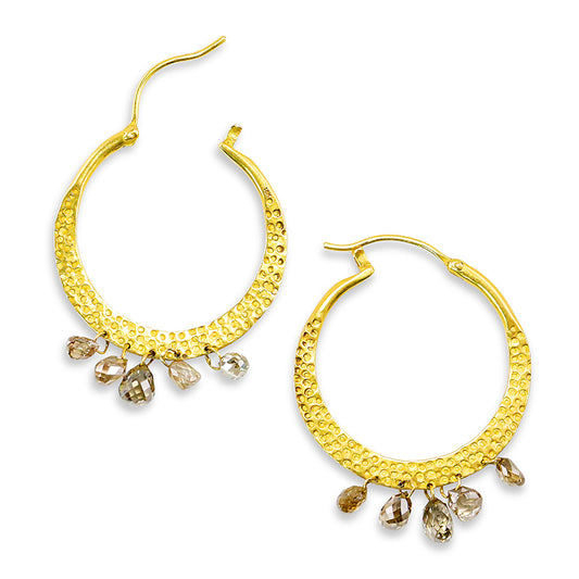 "Himba" Dangle Hoop Earrings (Cognac Diamond, 18K Gold)