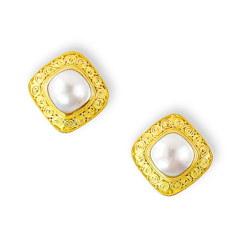 "Susie Spiral" Button Earrings (Freshwater Mabe Pearl, 22k, 18k Gold)