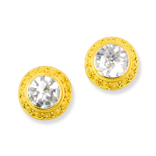 "Susie Spiral" Stud Earrings (Cambodian Zircon, 22k, 18k Gold)