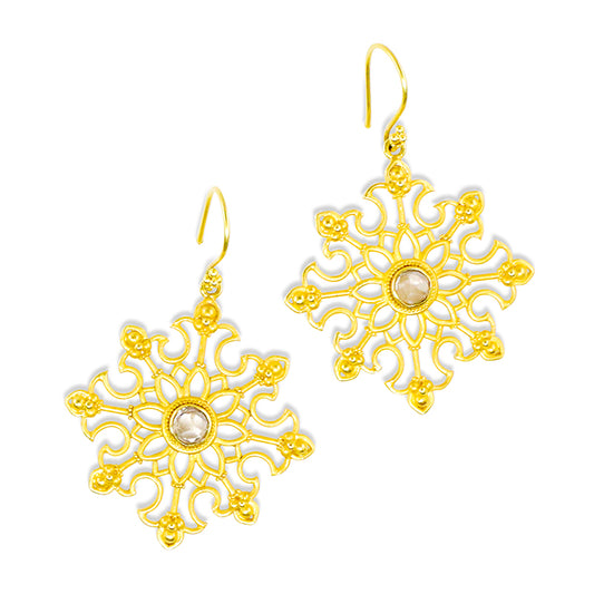 "Snowflake" Hook Dangle Earrings (Zircon, 18k Gold)